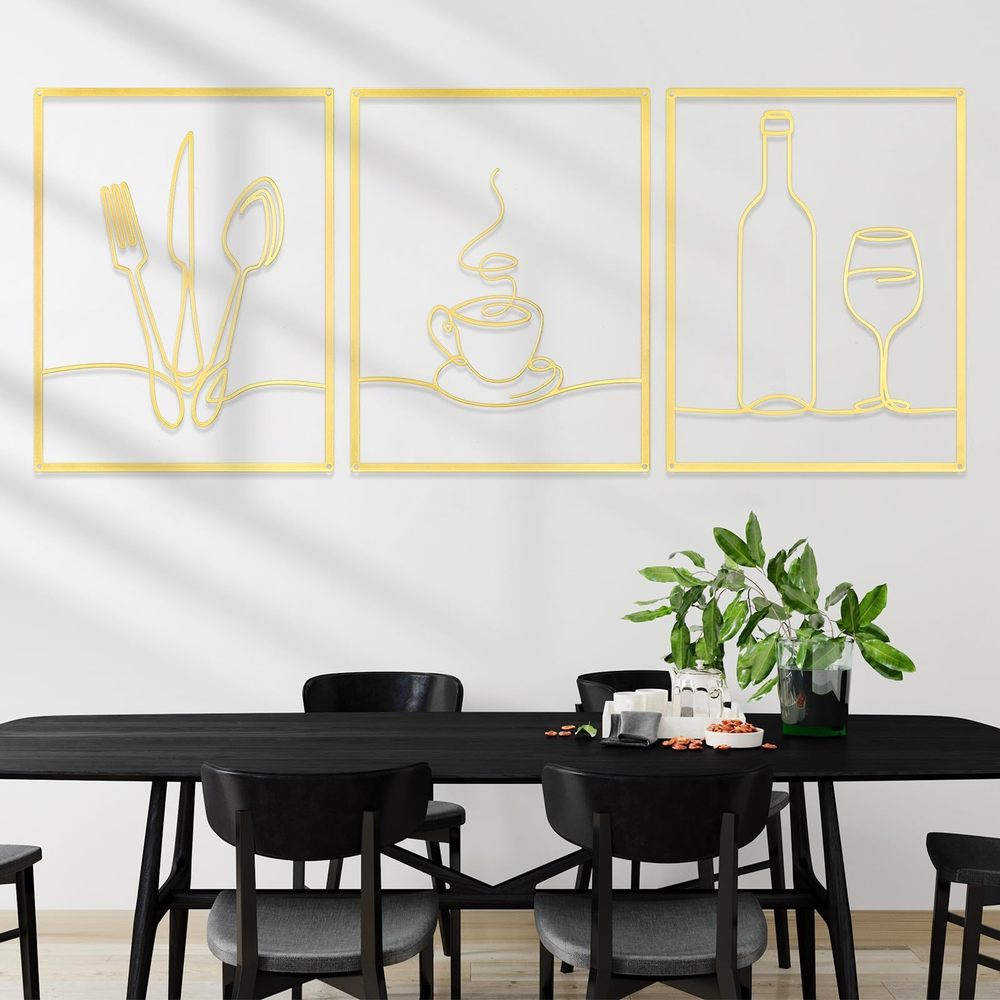 3 Pieces Metal Minimalist Line Kitchen Signs Wall Decor Drawing Rustic Kitchen🤎